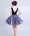 Dark Blue Lace Tulle Short Prom Dress, Puffy Blue Short Homecoming Dress