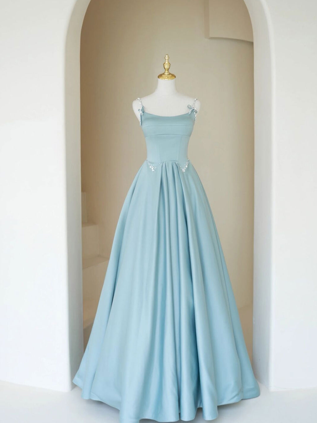 Simple Blue Off Shoulder Satin Long Prom Dress Blue Bridesmaid Dress shopluu Simple Blue Off Shoulder Satin Long Prom Dress Blue Bridesmaid Dress shopluu