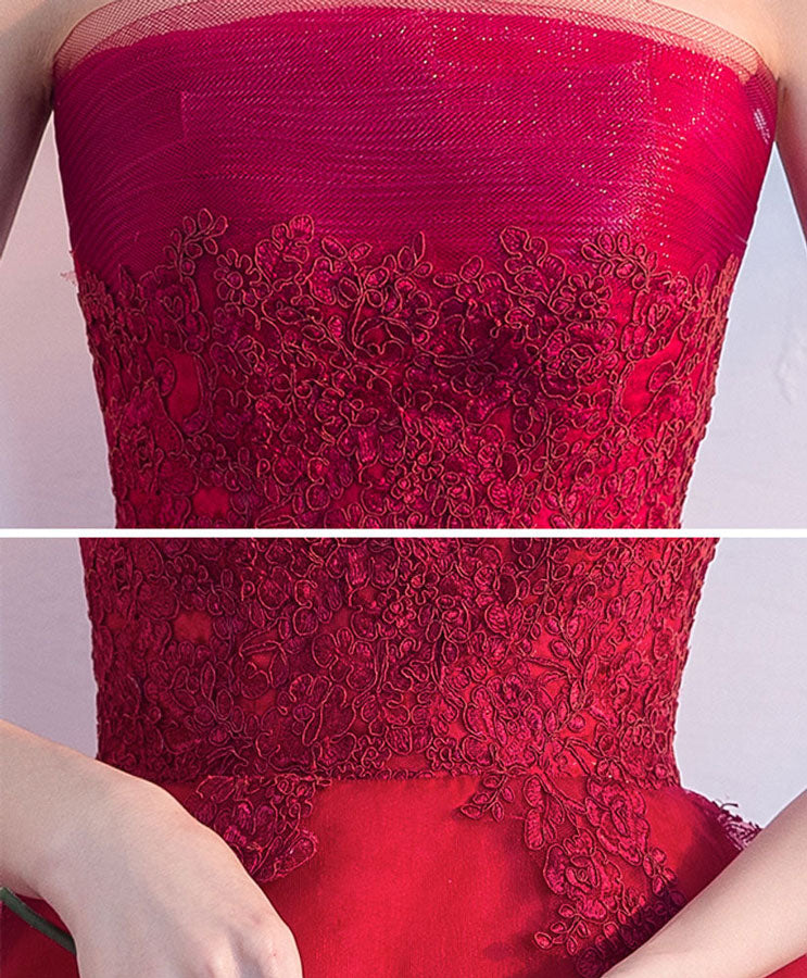 Burgundy Tulle Short Prom Dress, Cute Burgundy Homecoming Dress