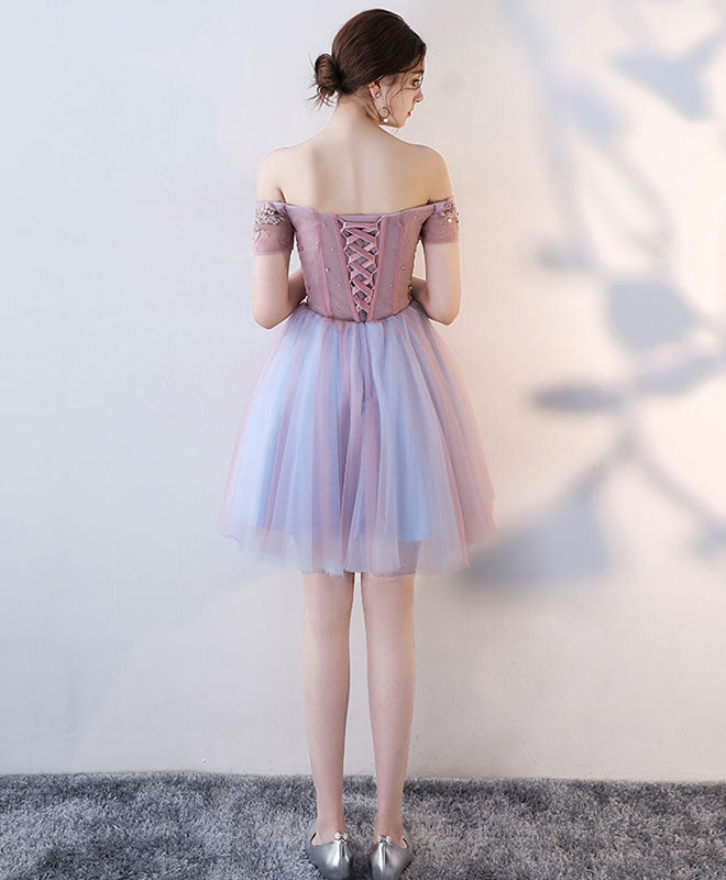 Cute Lace Off Shoulder Short Prom Dress, Homecoming Dress shopluu Cute Lace Off Shoulder Short Prom Dress, Homecoming Dress shopluu
