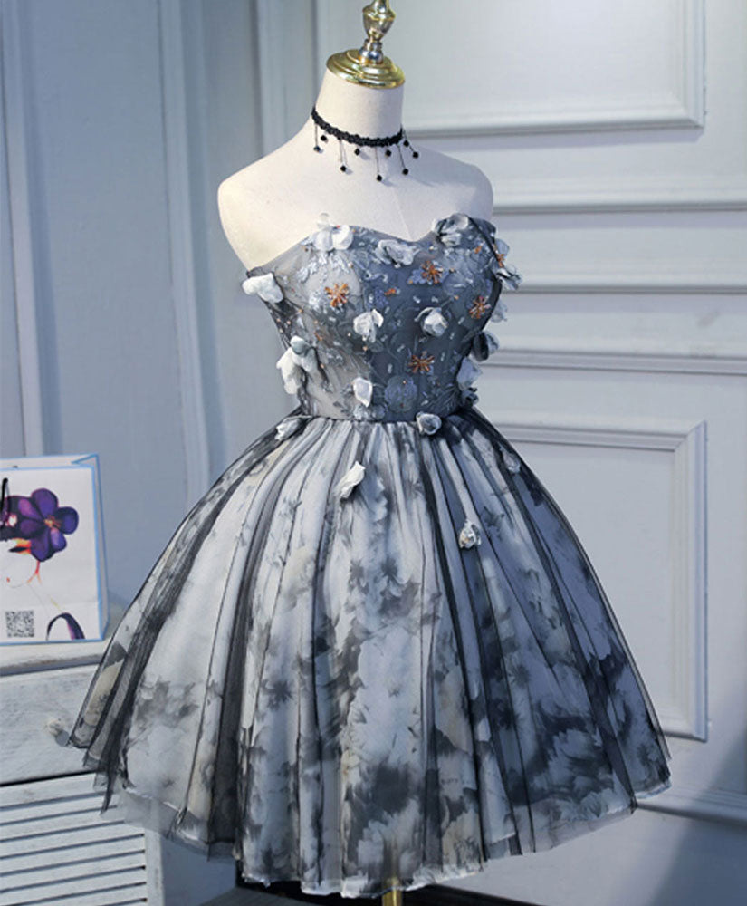 Black Lace Tulle Short Prom Dress, Black Cute Homecoming Dress – shopluu