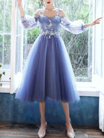 Blue Tulle Long Sleeves Short Prom Dress, Blue Short Homecoming Dresses US 8 / Custom Color Blue Tulle Long Sleeves Short Prom Dress, Blue Short Homecoming Dresses US 8 / Custom Color