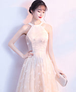 Champagne Lace Tulle Long Prom Dress, Champagne Evening Dress