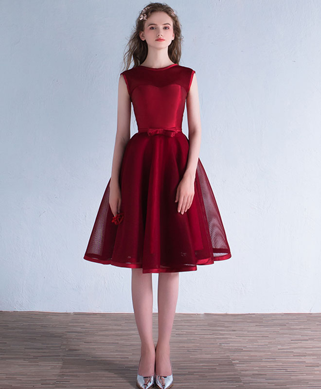 Burgundy A Line Short Prom Dress, Burgundy Homecoming Dresses