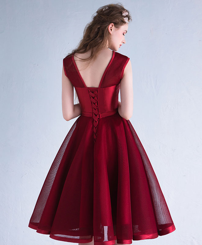 Burgundy A Line Short Prom Dress, Burgundy Homecoming Dresses