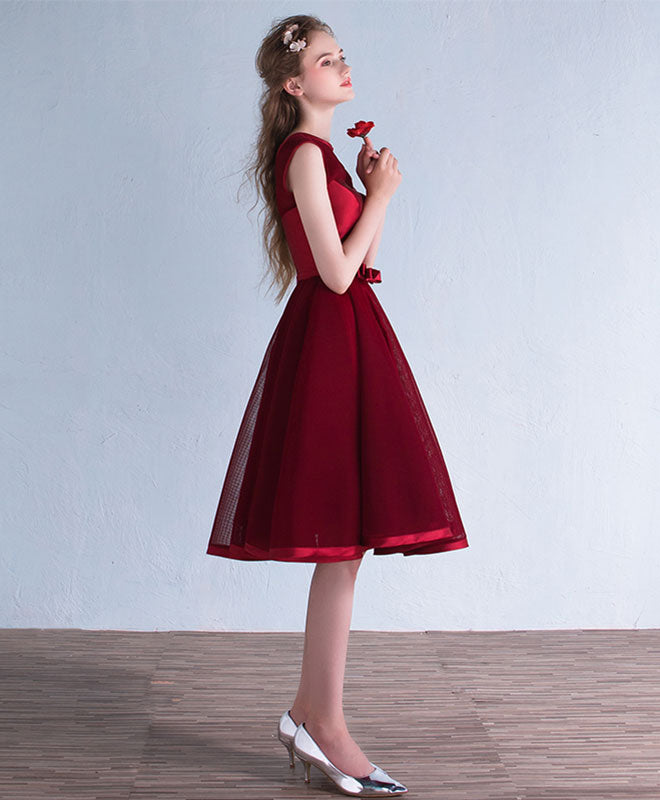 Burgundy A Line Short Prom Dress, Burgundy Homecoming Dresses