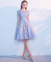 Cute A Line Blue Short Prom Dress, Gray Homecoming Dress