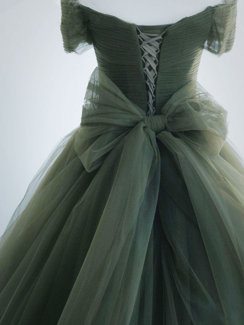 Green Tulle Long Prom Dress, A-Line Off Shoulder Evening Dress US 12 / Picture Color Green Tulle Long Prom Dress, A-Line Off Shoulder Evening Dress US 12 / Picture Color