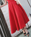 Simple Red Off Shoulder Tea Length Prom Dress, Red Evening Dress