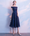 Dark Blue Lace Sequins Short Prom Dress, Evening Dress