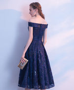 Dark Blue Lace Sequins Short Prom Dress, Evening Dress