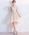 Champagne Tulle Lace Short Prom Dress, High Low Evening Dress