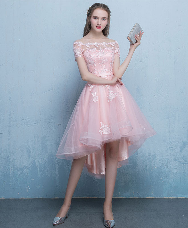 Cute Lace Tulle Short Prom Dress, Lace Evening Dress