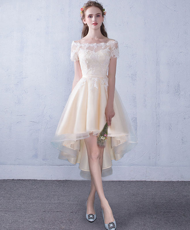 Cute Lace Tulle Short Prom Dress, Lace Evening Dress