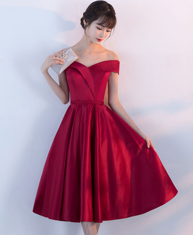 Burgundy V Neck Short Prom Dress, Burgundy Homecoming Dress