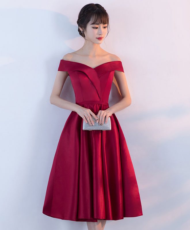 Burgundy V Neck Short Prom Dress, Burgundy Homecoming Dress