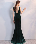 Green V Neck Velvet Long Prom Dress, Mermaid Evening Dress