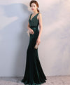 Green V Neck Velvet Long Prom Dress, Mermaid Evening Dress