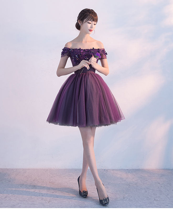 Cute A Line Purple Off Shoulder Short Prom Dress,Homecoming Dress CustomSize / Purple Cute A Line Purple Off Shoulder Short Prom Dress,Homecoming Dress CustomSize / Purple