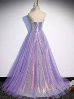 Aline Purple Sweetheart Neck Tulle Long Prom Dress, Purple Evening Dress