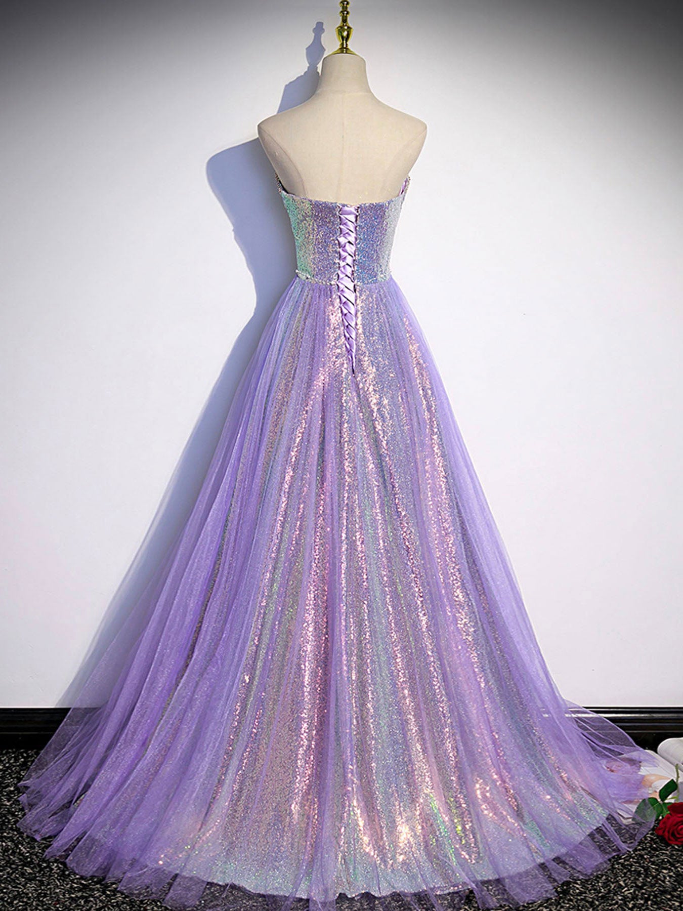 Aline Purple Sweetheart Neck Tulle Long Prom Dress, Purple Evening Dre ...