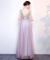 A Line V Neck Lace Tulle Long Prom Dress, Lace Evening Dress