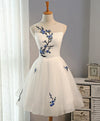 White A-Line Tulle Short Prom Dress, White Evening Dress