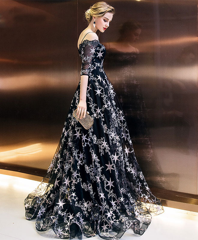 long elegant evening dresses Sequinned Designer Formal Dress 42 an open section brings lightness Glamorous Black Long Sleeve One