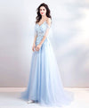 Light Blue Lace Tulle Long Prom Dress, Evening Dress