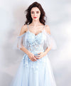 Light Blue Lace Tulle Long Prom Dress, Evening Dress