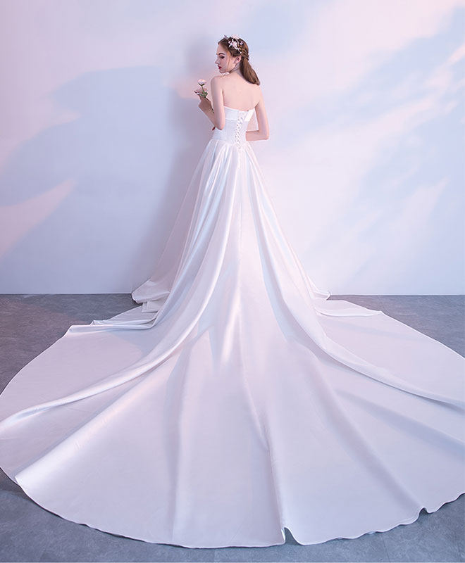 White Long Prom Dress, Satin Long Wedding Dress
