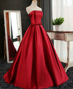 Aline Burgundy Satin Long Prom Gown,  Evening Dress