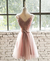 Pink Lace Tulle Short Prom Dress, Homecoming Dress
