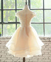 Champagne Lace Tulle Short Prom Dress, Homecoming Dress