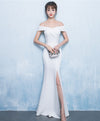 White Mermaid Long Prom Dress, White Evening Dress