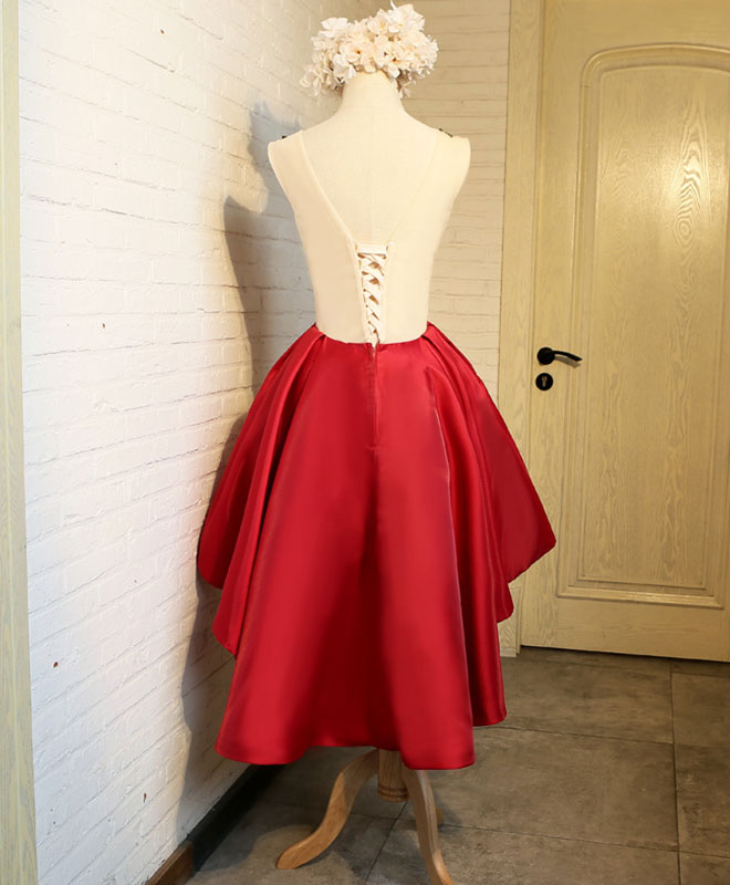Cute Red Lace High Low Prom Dress, Homecoming Dress