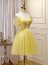 Mini/Short Yellow Prom Dresses, Yellow Cute Homecoming Dress With Beading Lace