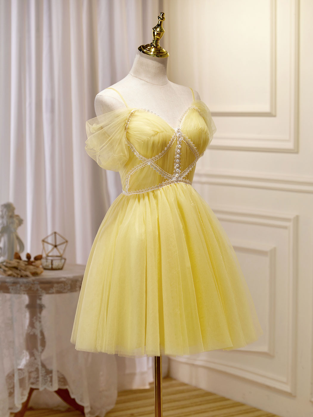 Mini/Short Yellow Prom Dresses, Yellow Cute Homecoming Dress With Beading Lace US 6 / Custom Color Mini/Short Yellow Prom Dresses, Yellow Cute Homecoming Dress With Beading Lace US 6 / Custom Color