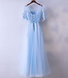 Light Blue Tulle Lace Long Prom Dress, Blue Lace Graduation Dress