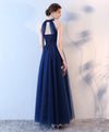 Blue Halter Tulle Long Prom Dress, Blue Evening Dress